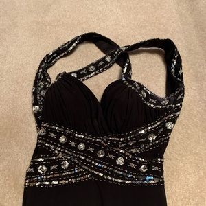 black open back dress